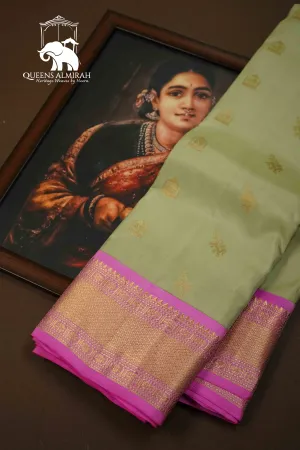 PASTEL GREEN WITH PALE MAGENTA PURE KANCHIVARAM SILK SAREE