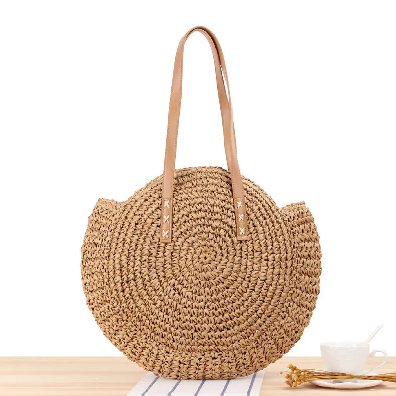 Paziye Round One Shoulder Straw Woven Beach Bag