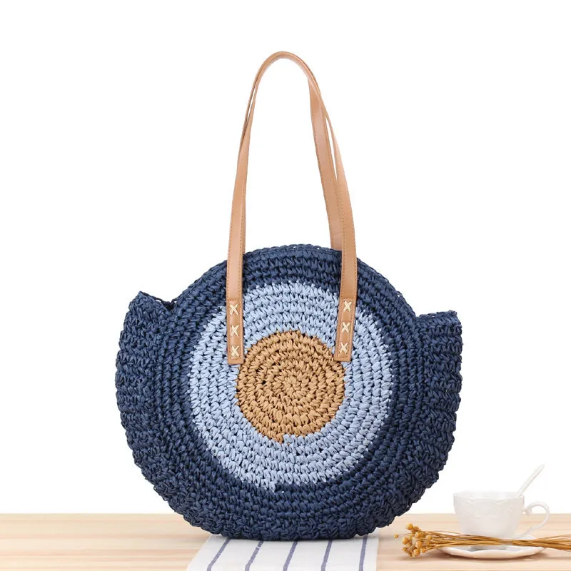 Paziye Round One Shoulder Straw Woven Beach Bag