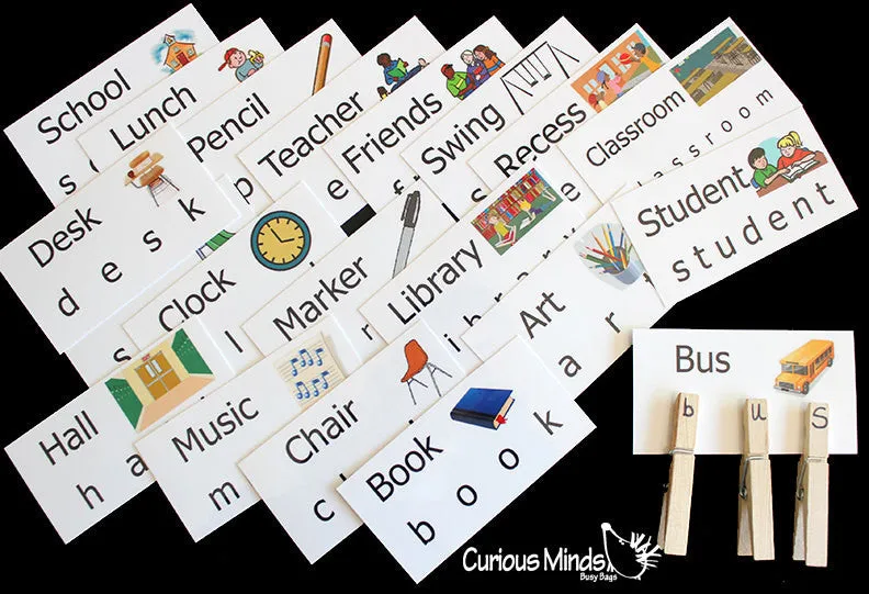 PDF Word Cards - House, Pets, Zoo, Bugs, Cars and trucks, Sealife, School, Food, Farm, clothing, body