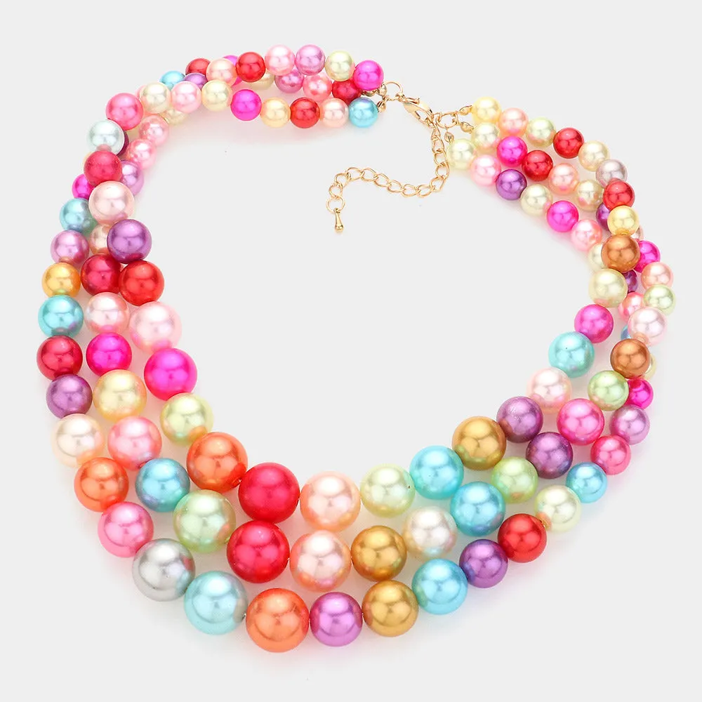 Pearl Layered Chunky Necklace with matching earrings