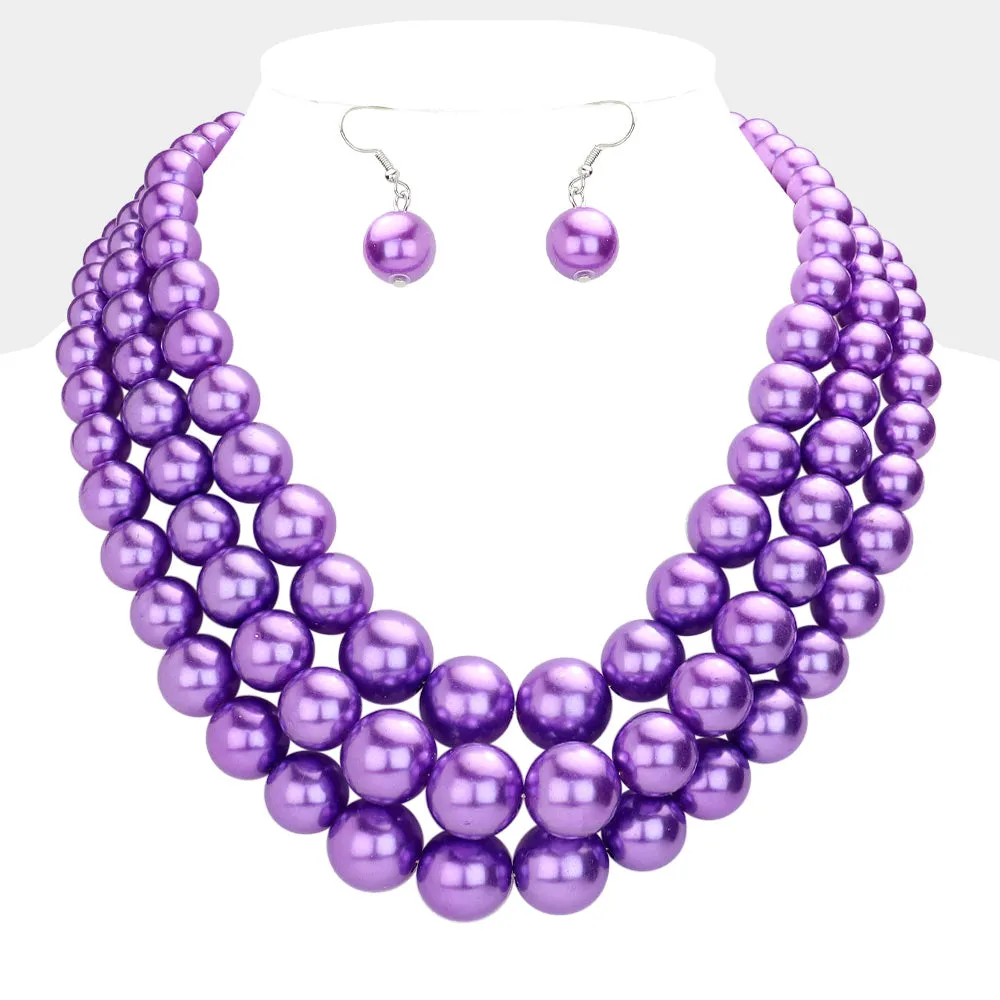 Pearl Layered Chunky Necklace with matching earrings