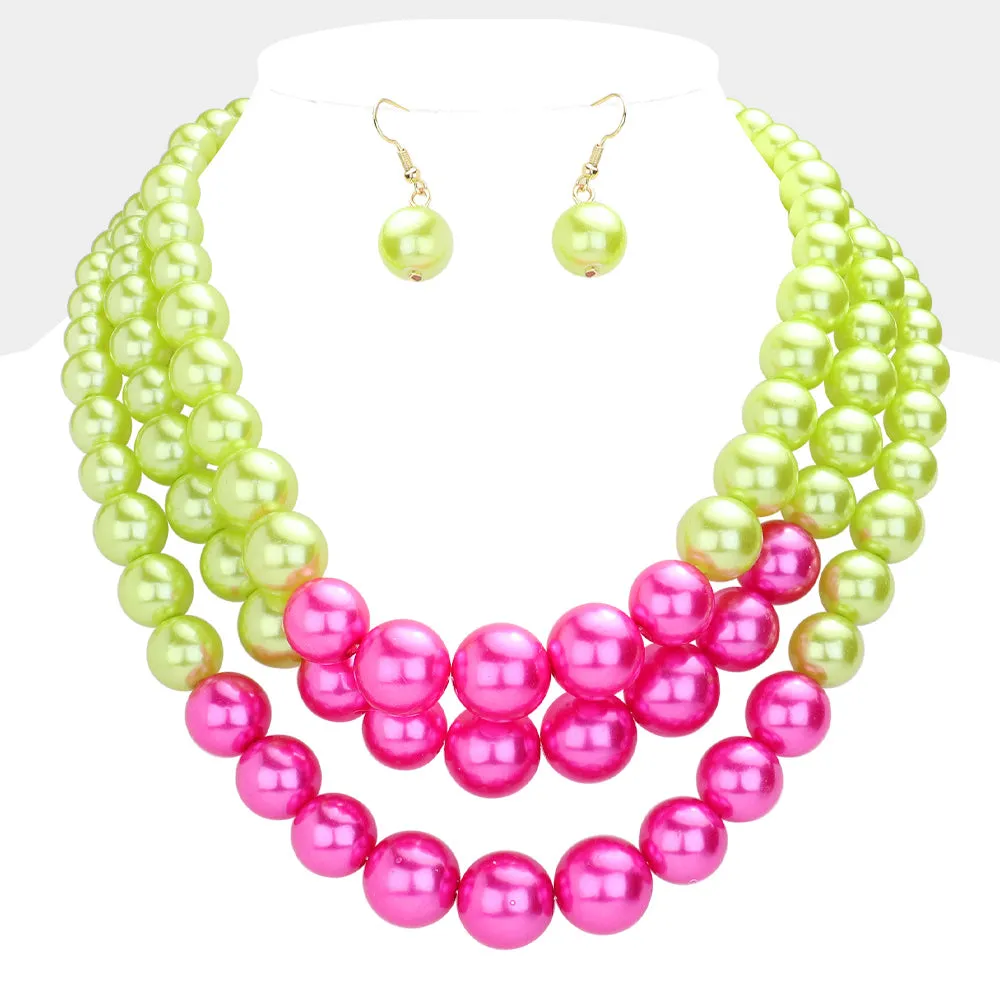 Pearl Layered Chunky Necklace with matching earrings