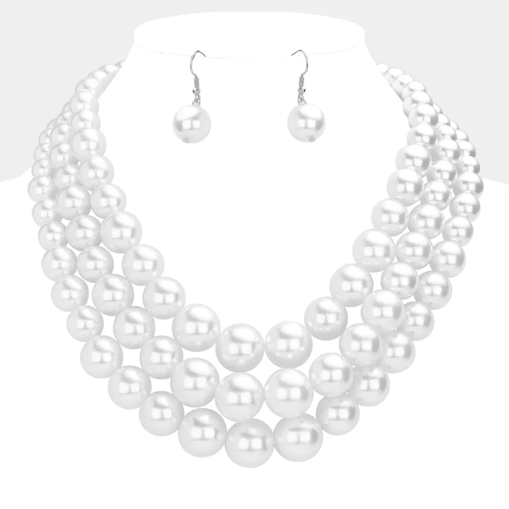 Pearl Layered Chunky Necklace with matching earrings