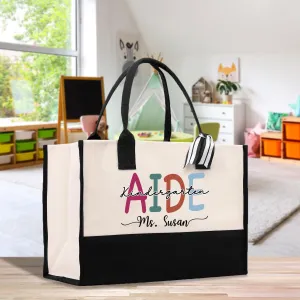 Personalized Kindergarten Aide Cotton Canvas Tote Bag Custom Kindergarten Gift Bag Gift for Teacher Aide Para Professional Bag (KTT1006)