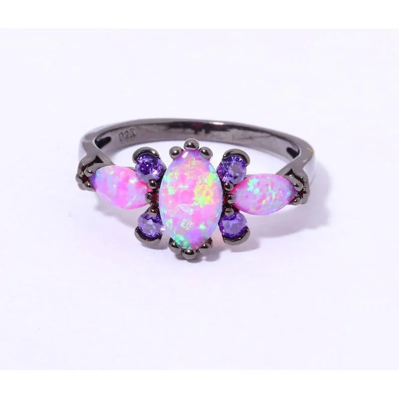 Pink Fire Opal & Amethyst Ring