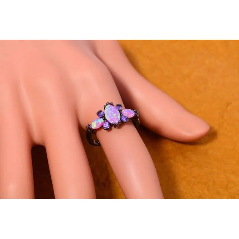 Pink Fire Opal & Amethyst Ring