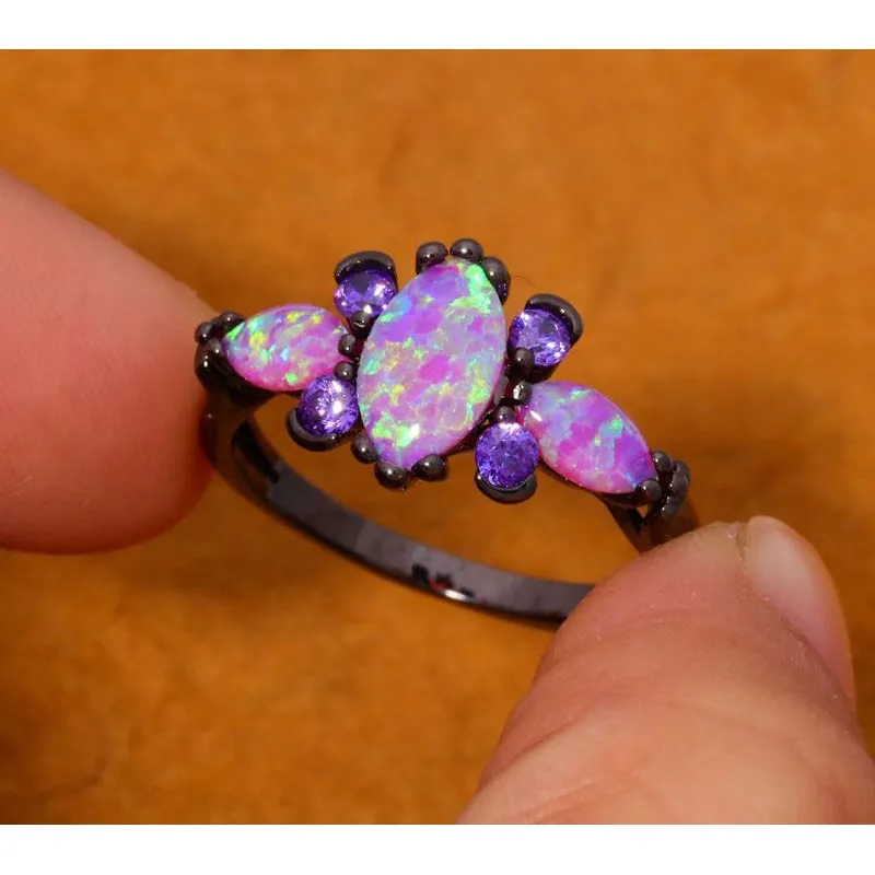 Pink Fire Opal & Amethyst Ring