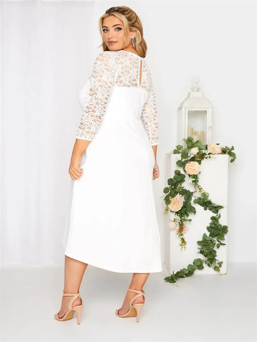 Plus Size Elegant 3/4 Lace Sleeve Party Dress