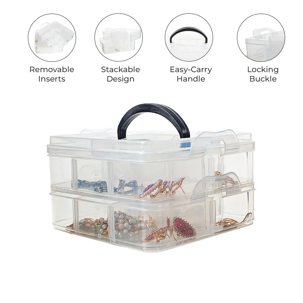 Qoolish 2-Layer Portable Jewelry Organizer Box - Clear with Dividers