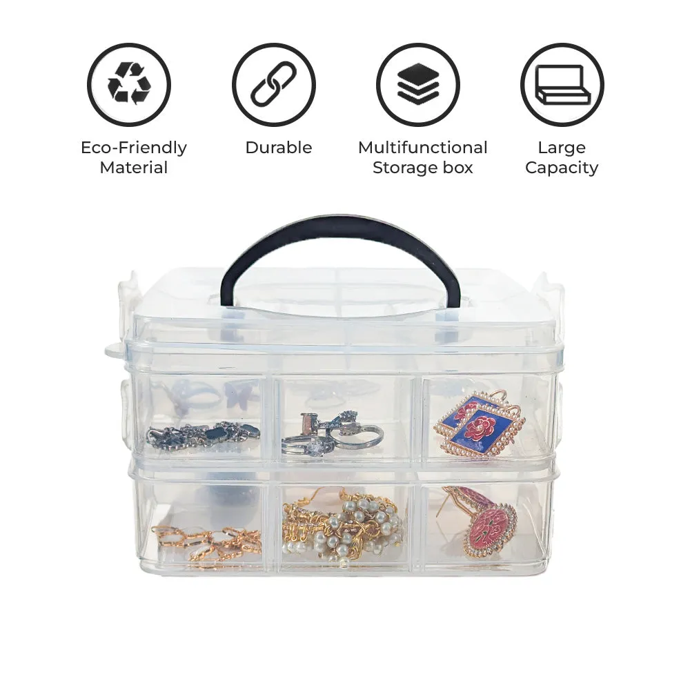 Qoolish 2-Layer Portable Jewelry Organizer Box - Clear with Dividers