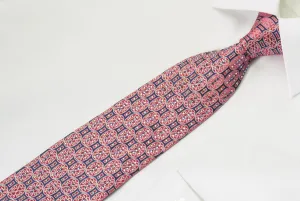 Renoma Silk Rhinestone Necktie Red Medallions On Blue Silk