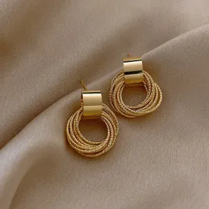 Retro Gold Circle Stud Earrings Women