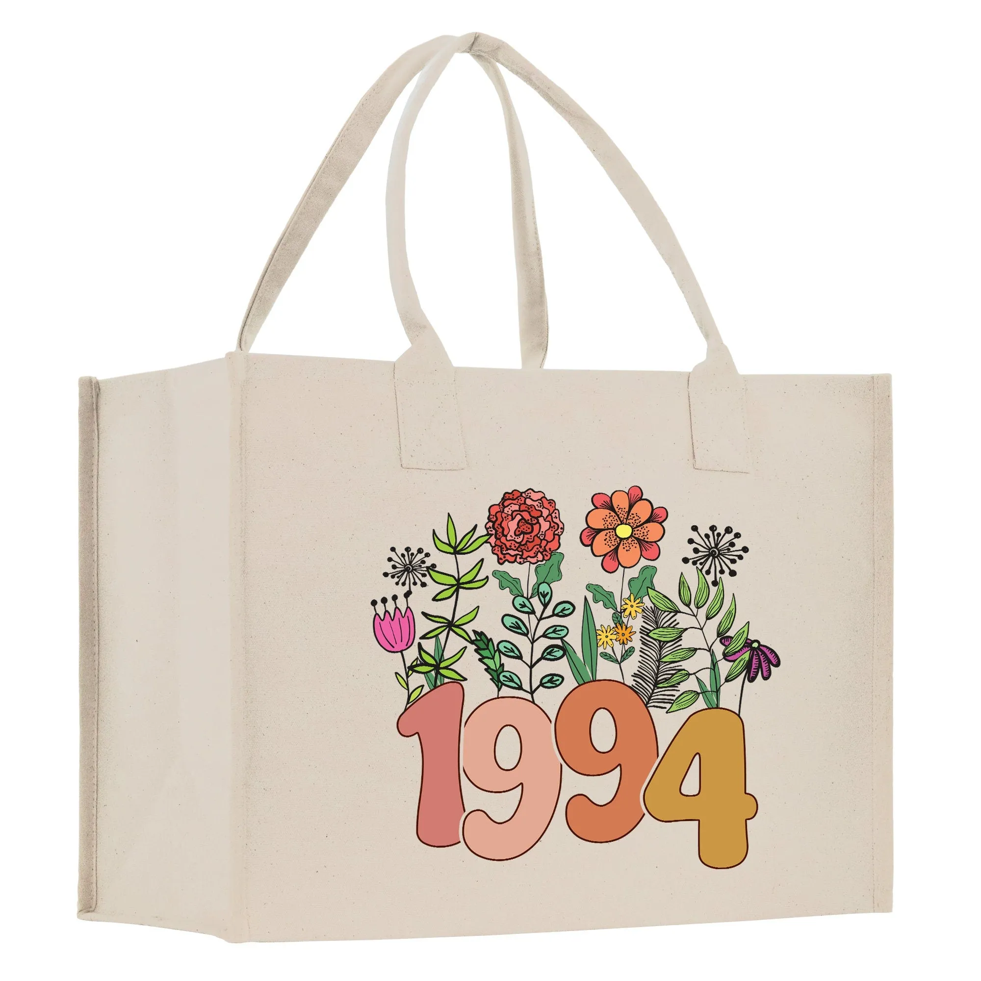 Retro Wildflower 30th Birthday Celebration Gift Canvas Tote Bag 30th Birthday Gift Tote Bag for Her Custom Birthday Gift (RWT1002)