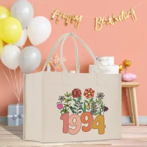 Retro Wildflower 30th Birthday Celebration Gift Canvas Tote Bag 30th Birthday Gift Tote Bag for Her Custom Birthday Gift (RWT1002)