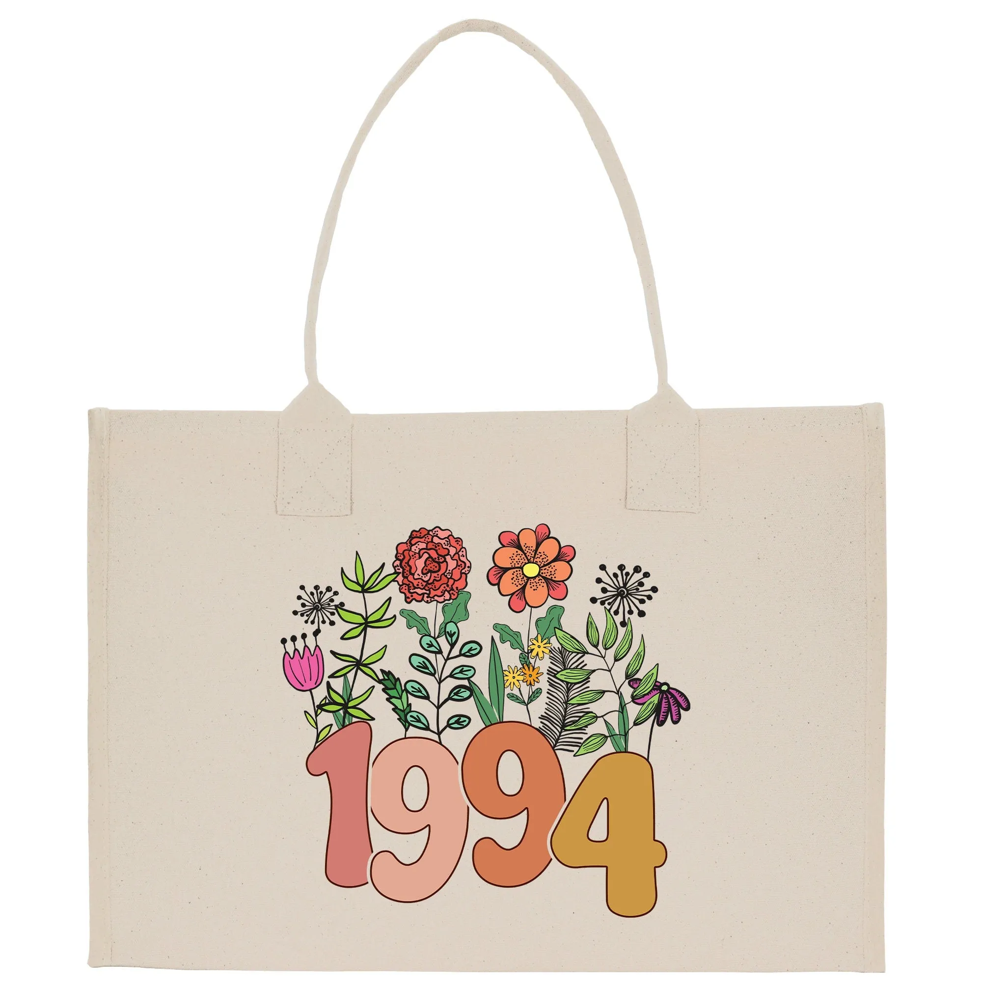 Retro Wildflower 30th Birthday Celebration Gift Canvas Tote Bag 30th Birthday Gift Tote Bag for Her Custom Birthday Gift (RWT1002)