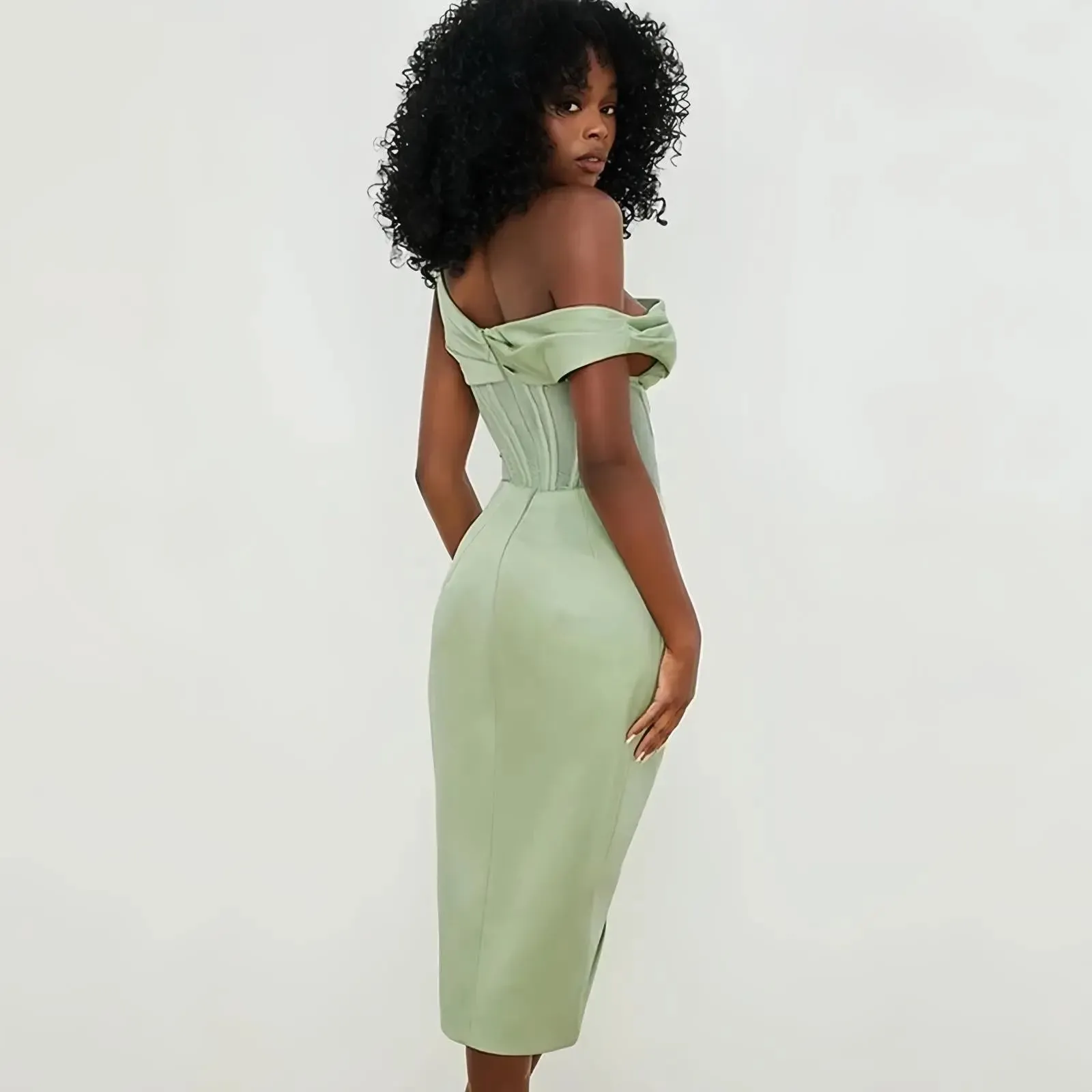 Shoulder Stitching Slit Dress