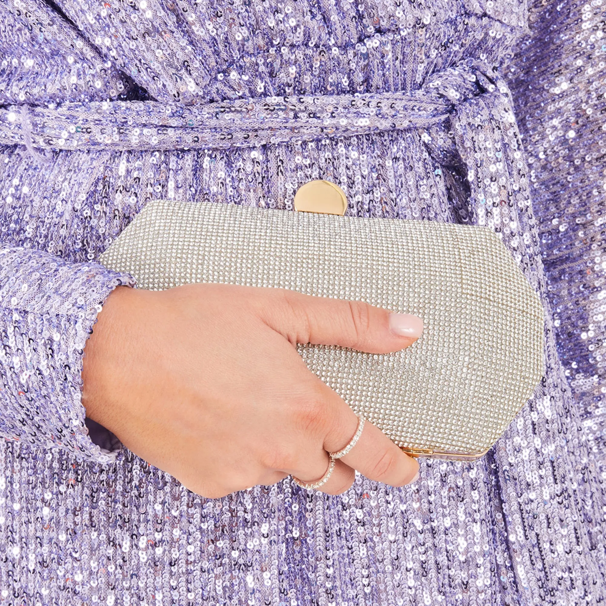 Silver Diamante Clutch Bag