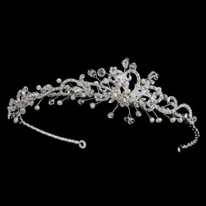 Silver Ivory Freshwater Pearl & Crystal Side Accented Headband