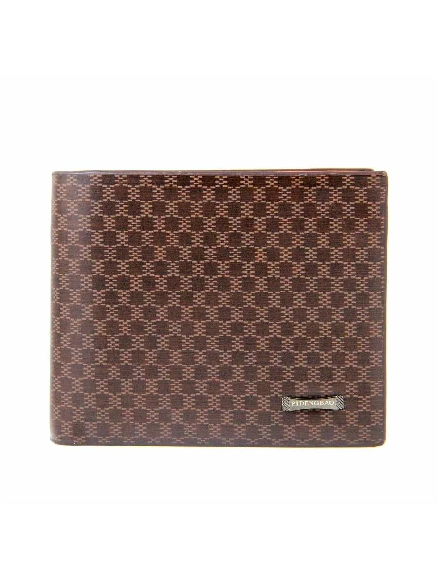 Sold As Single Item, Coffee Brown Men's Vintage Pu Leather Short Wallet With Sim Card Slot, Checkered Pattern Pu Leather Large Capacity Cardholder, Coin Purse, Bank Card Holder, Credit Card Holder