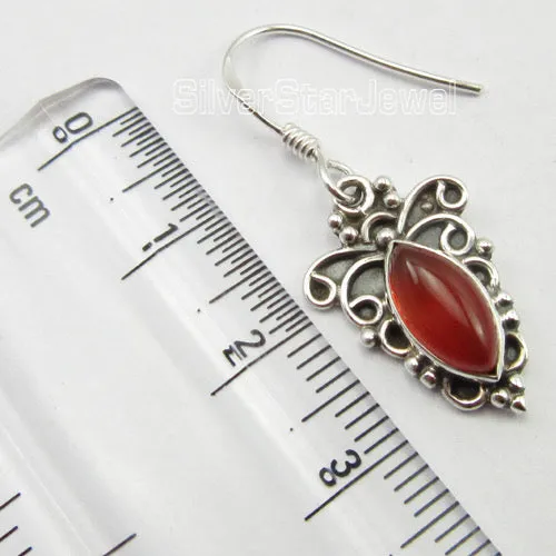 Solid Silver Carnelian Ornate Scroll Drop Earrings