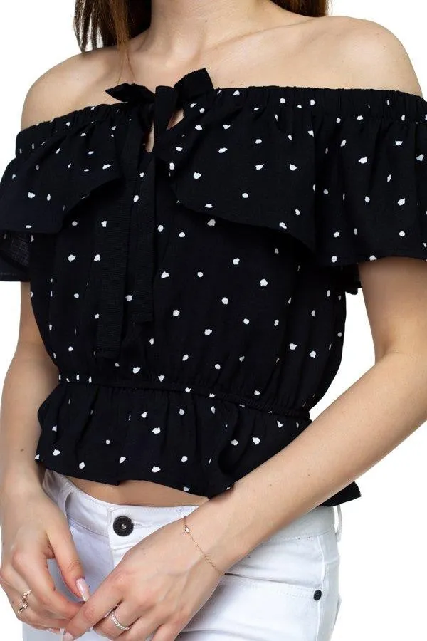 Splat Print Ruffle Cropped Shirt