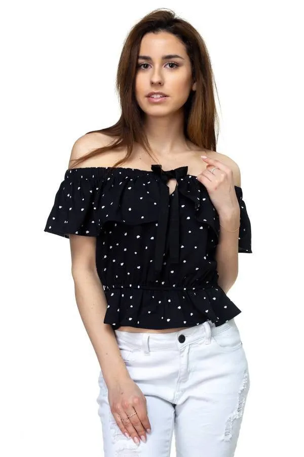 Splat Print Ruffle Cropped Shirt