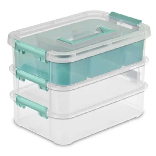 Sterilite 14138606 Stack & Carry 3 Layer Handle Box With Tray - Quantity of 4