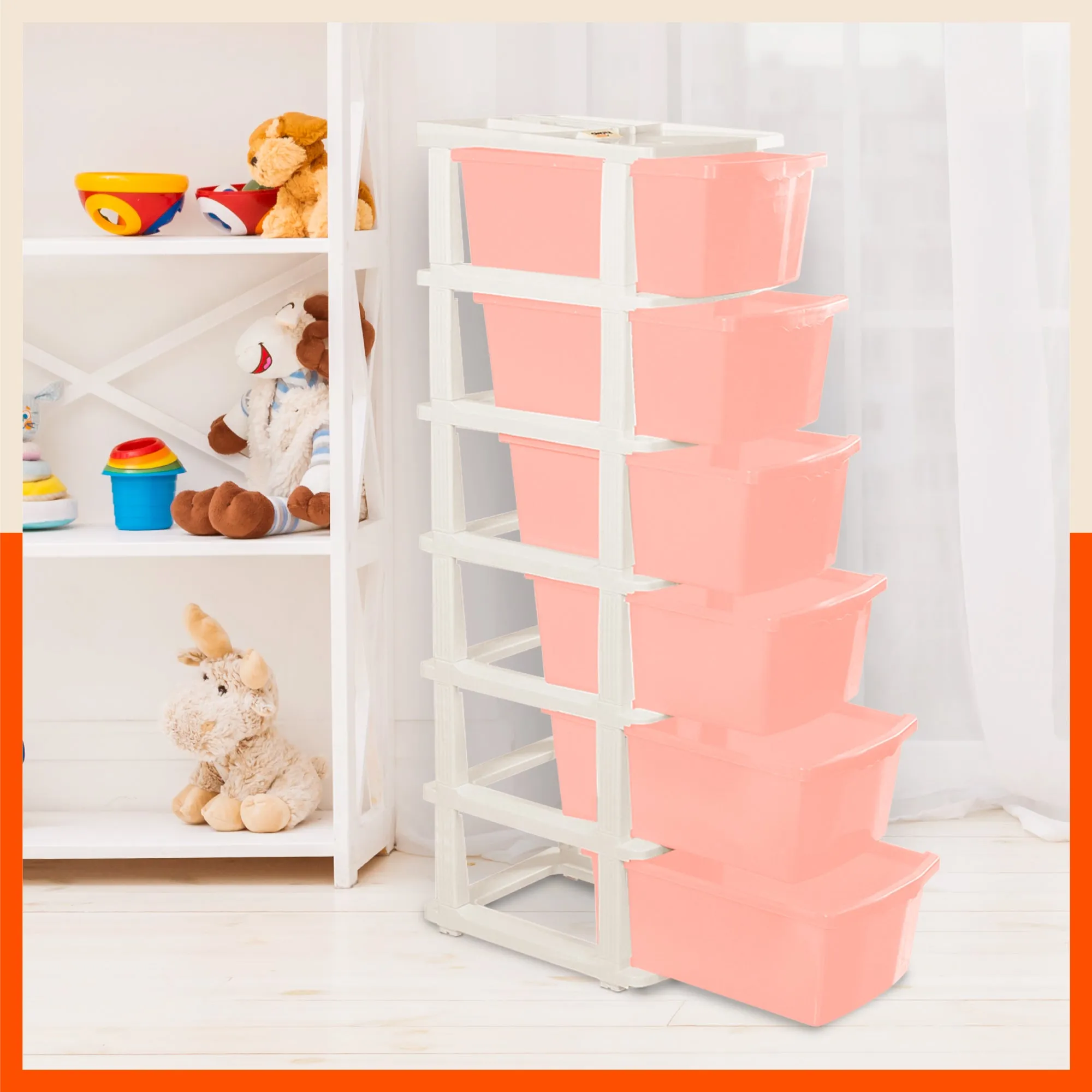 Stomo 6 Multi-Purpose Storage Organizer for Home and Office (Peach)