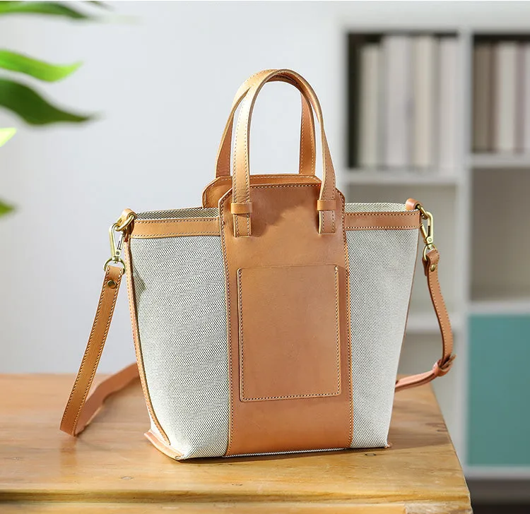 Stylish Ladies Canvas Tote Bag With Leather Handles Small Shoulder Bags For Women