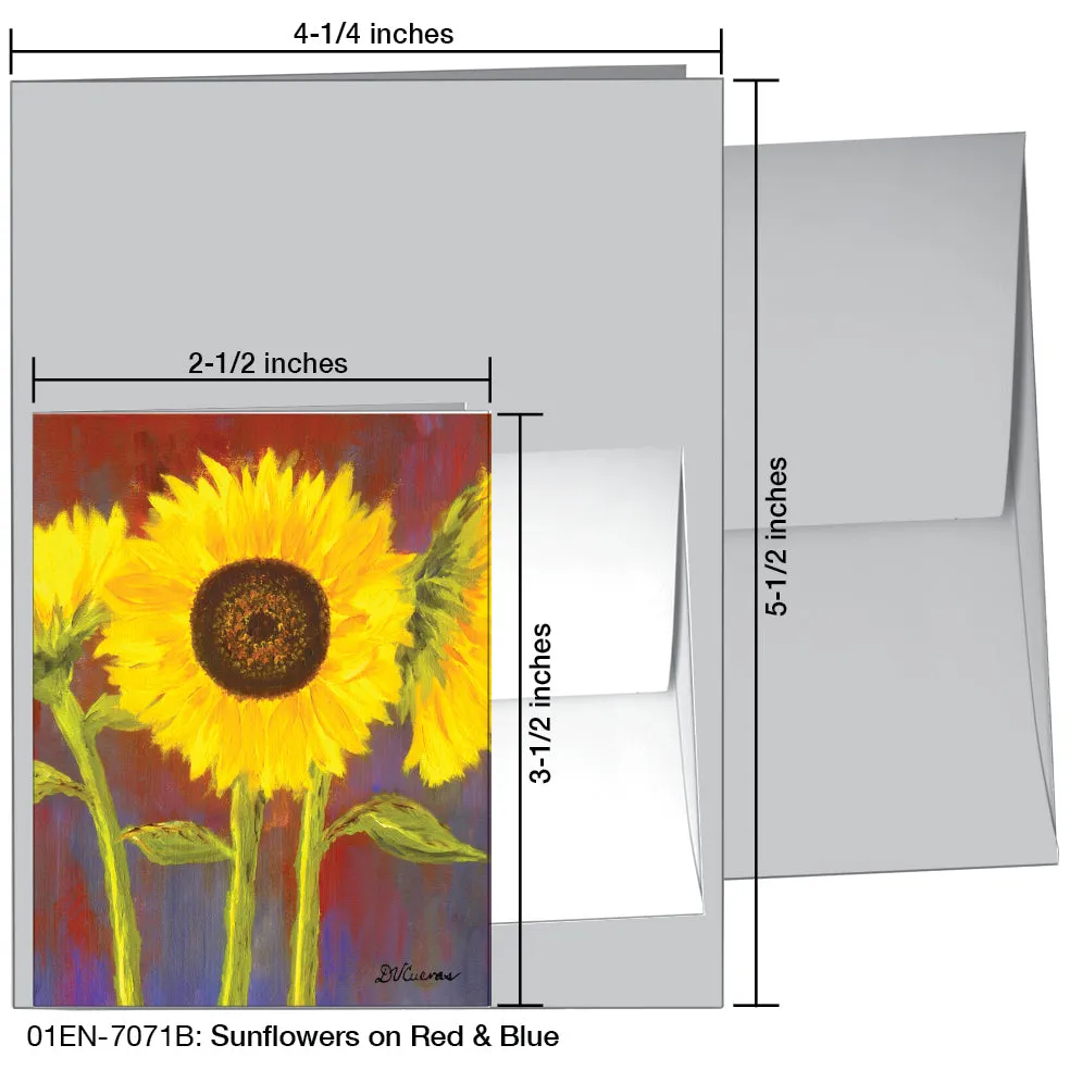 Sunflowers On Red & Blue, Greeting Card (7071B)