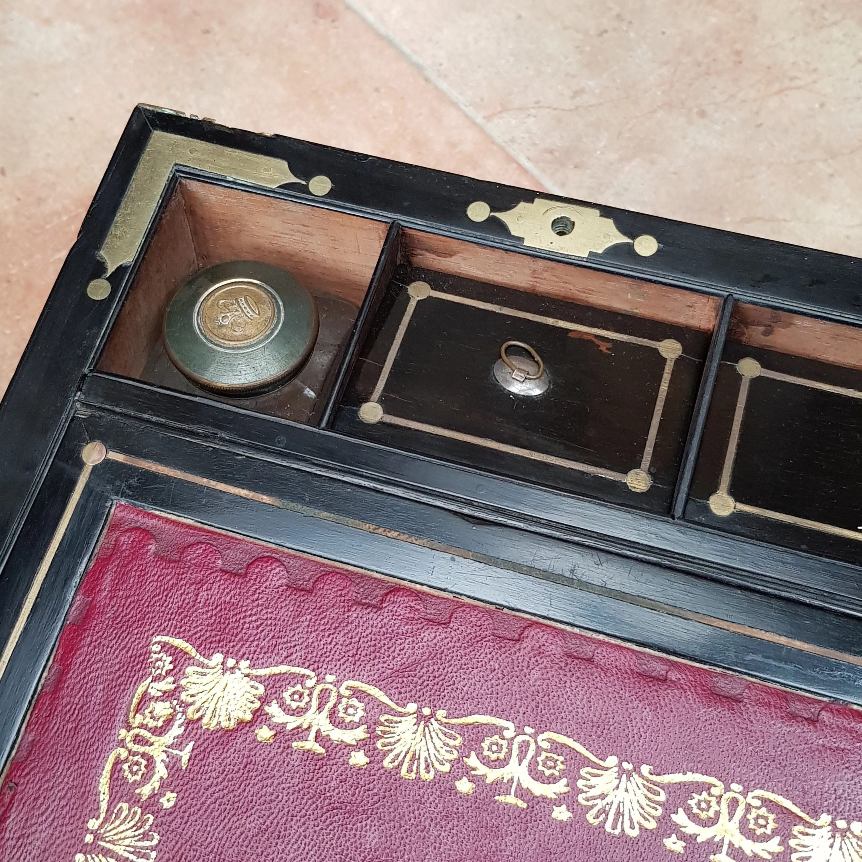 Superb Large Brass Bound Flame Mahogany Writing Box Fully Fitted With Side Drawer Antique Victorian Circa 1870