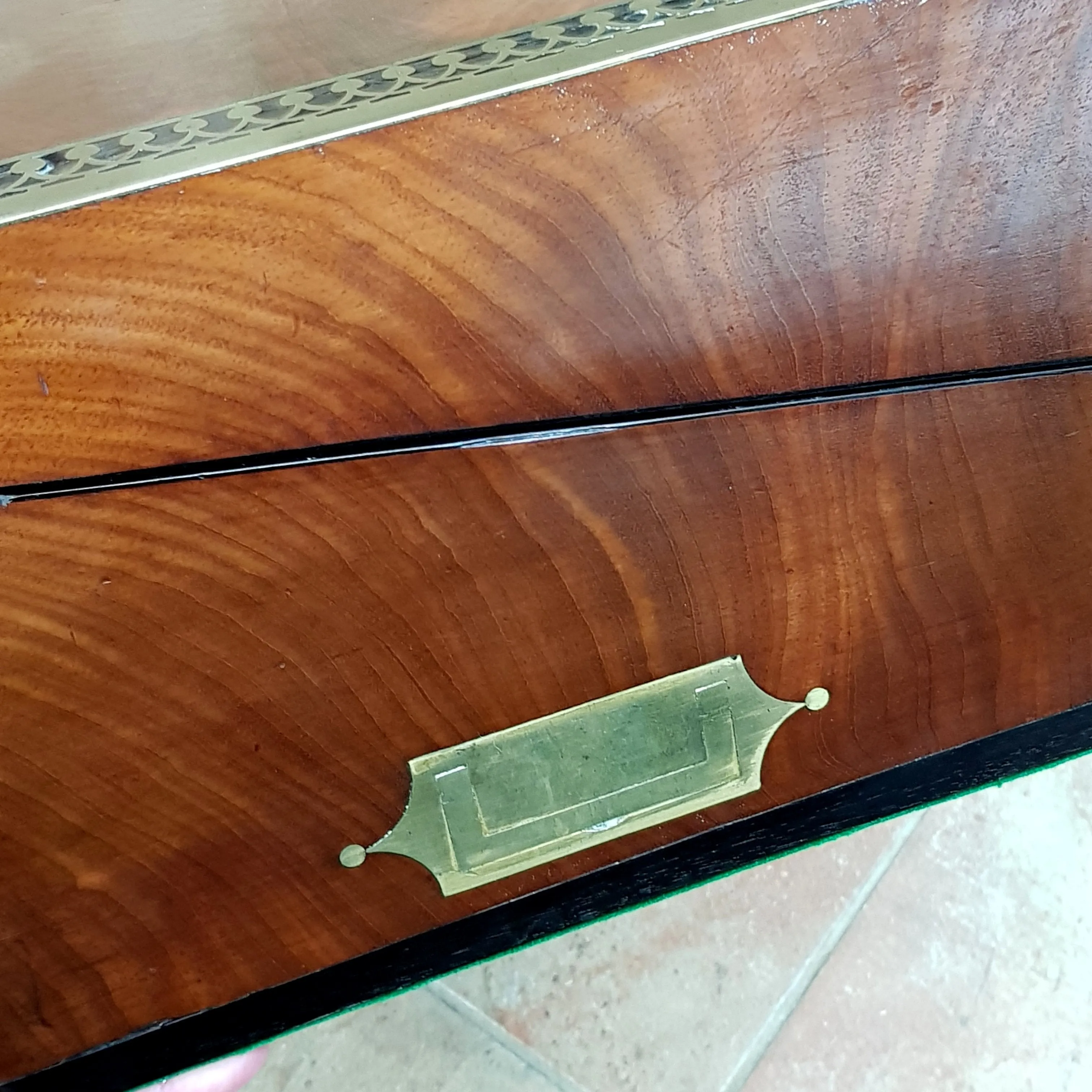 Superb Large Brass Bound Flame Mahogany Writing Box Fully Fitted With Side Drawer Antique Victorian Circa 1870