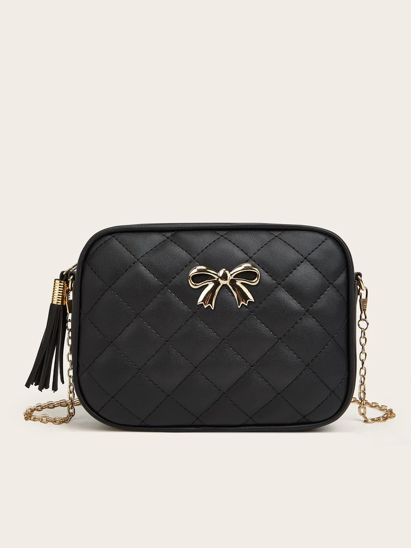 Tassel Decor Quilted Chain Crossbody Bag