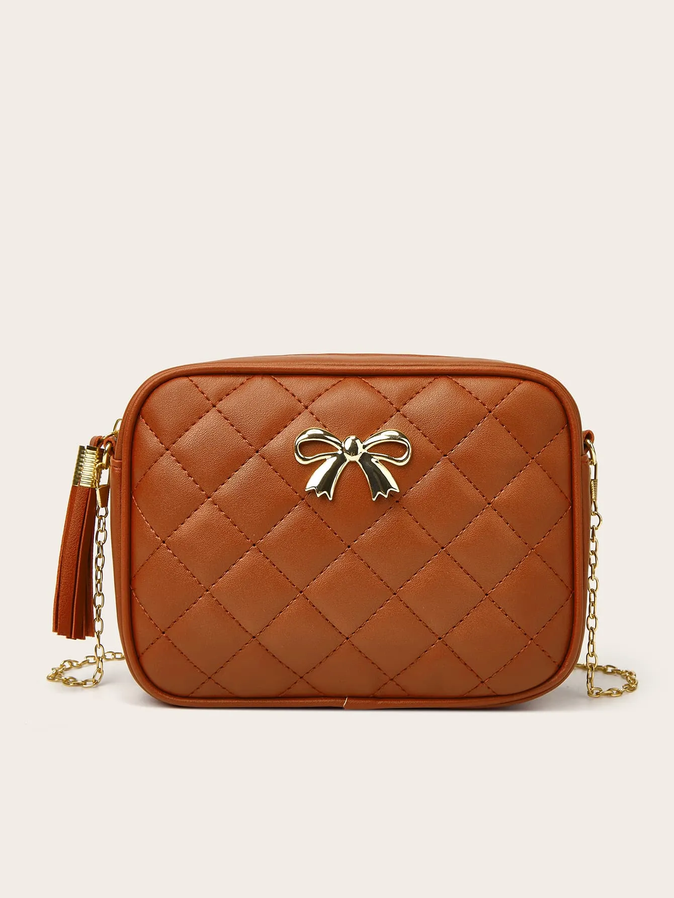 Tassel Decor Quilted Chain Crossbody Bag