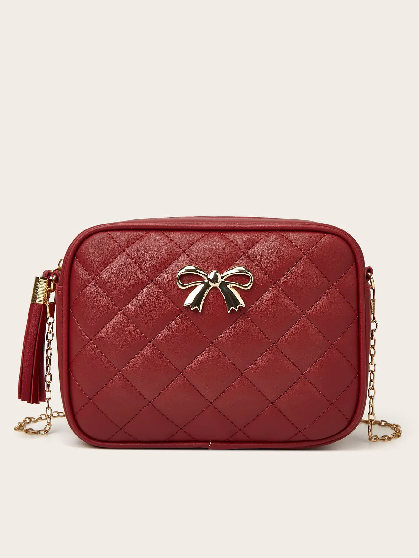 Tassel Decor Quilted Chain Crossbody Bag