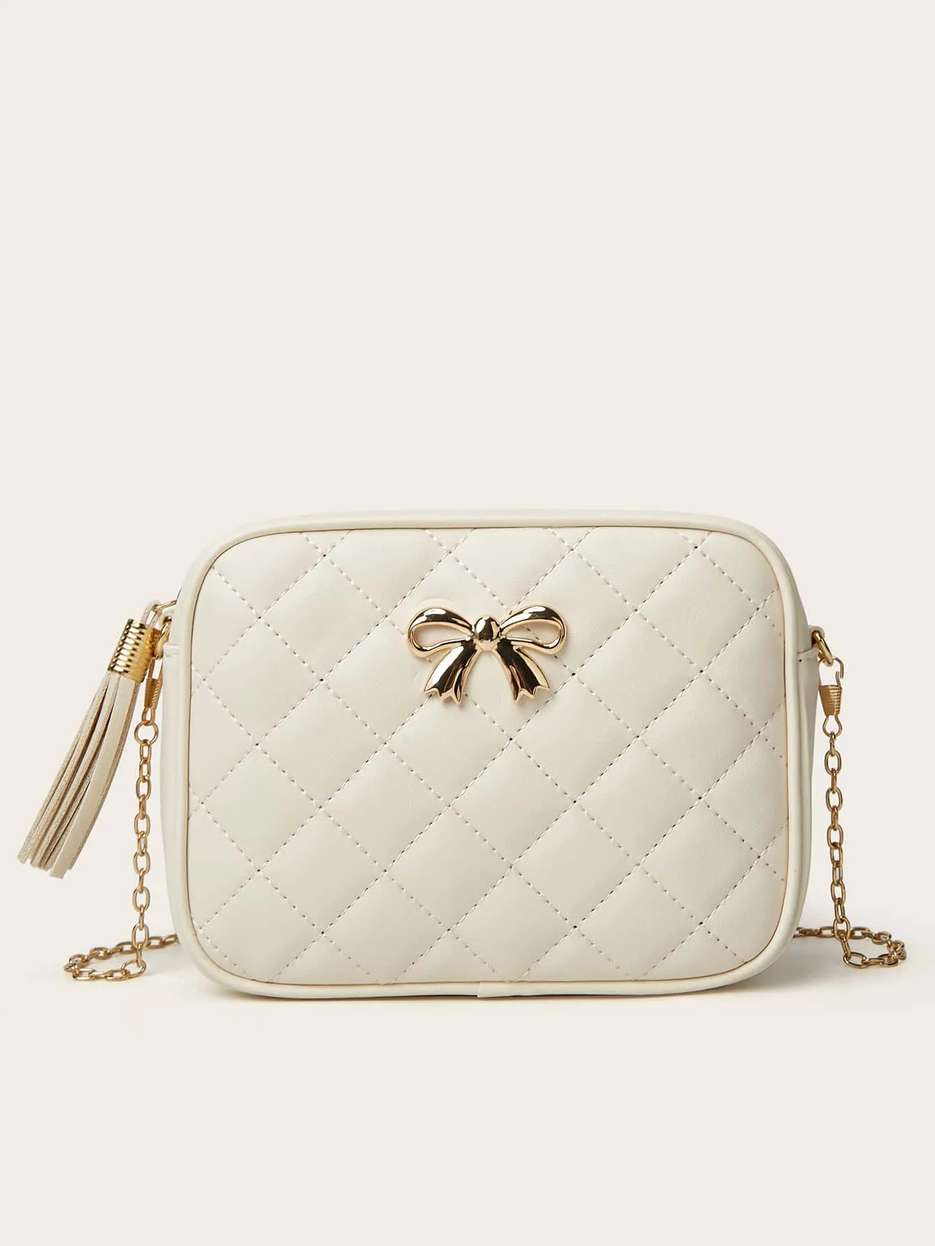 Tassel Decor Quilted Chain Crossbody Bag