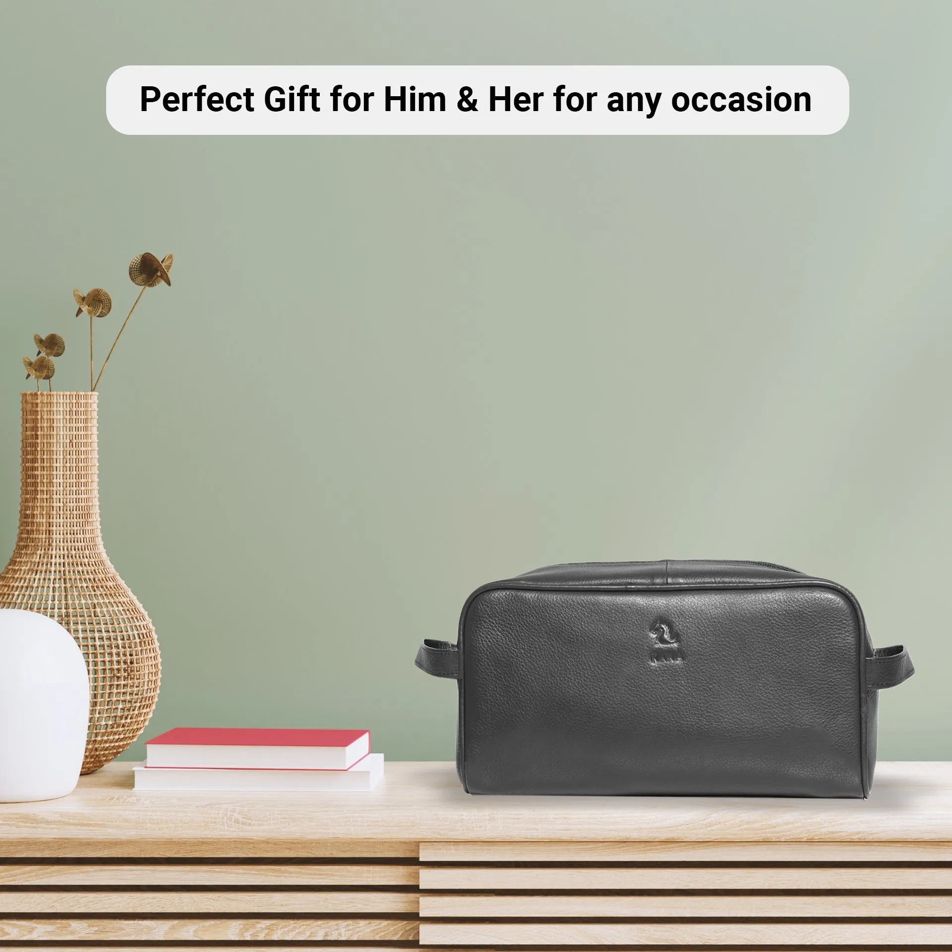 Ted Black Leather Wash Bag for Men and Women