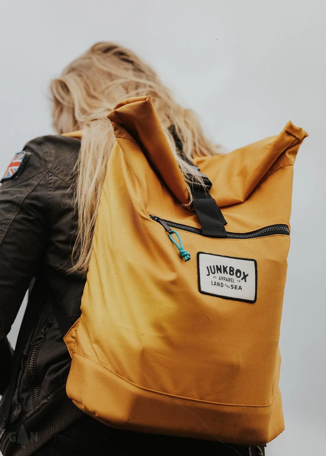 'The Adventurer' Recycled Roll-Top Backpack in Mustard