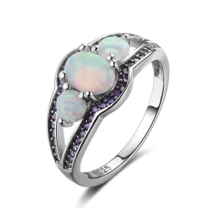 Triple Fire Opal & Amethyst Accent Ring