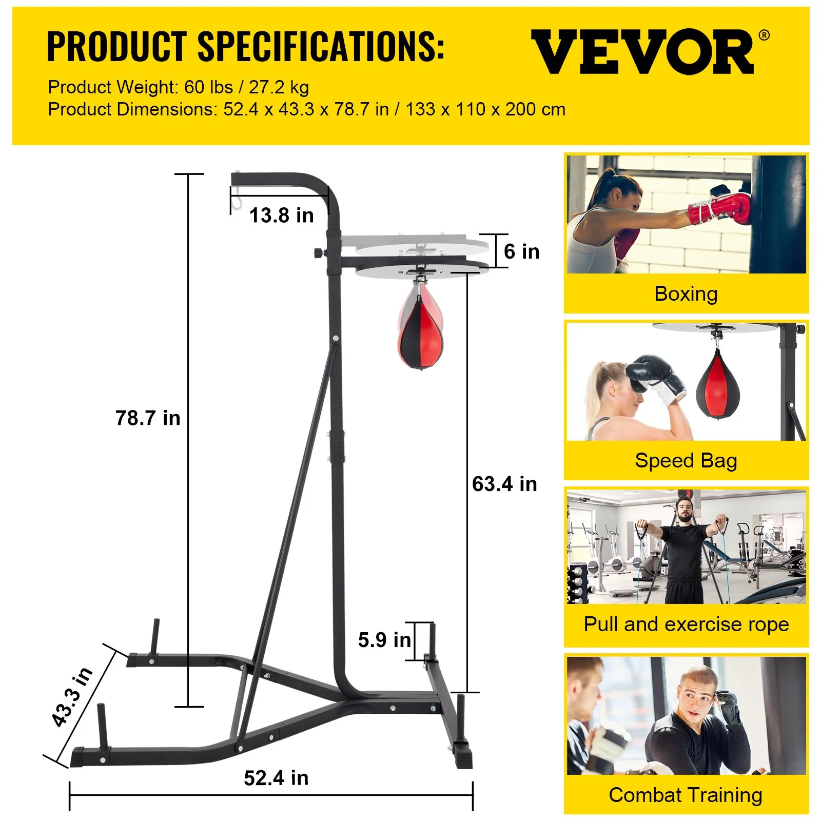 VEVOR Heavy Bag Stand with Speed Ball | Height Adjustable Punching Bag Stand