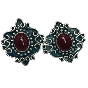 Vintage 925 Sterling Silver MWS Mexico Artisian Ornate Stud Earrings Statement