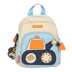 White-blue Kids' Cartoon Backpack - Adorable Excavator Design with Spacious Compartments