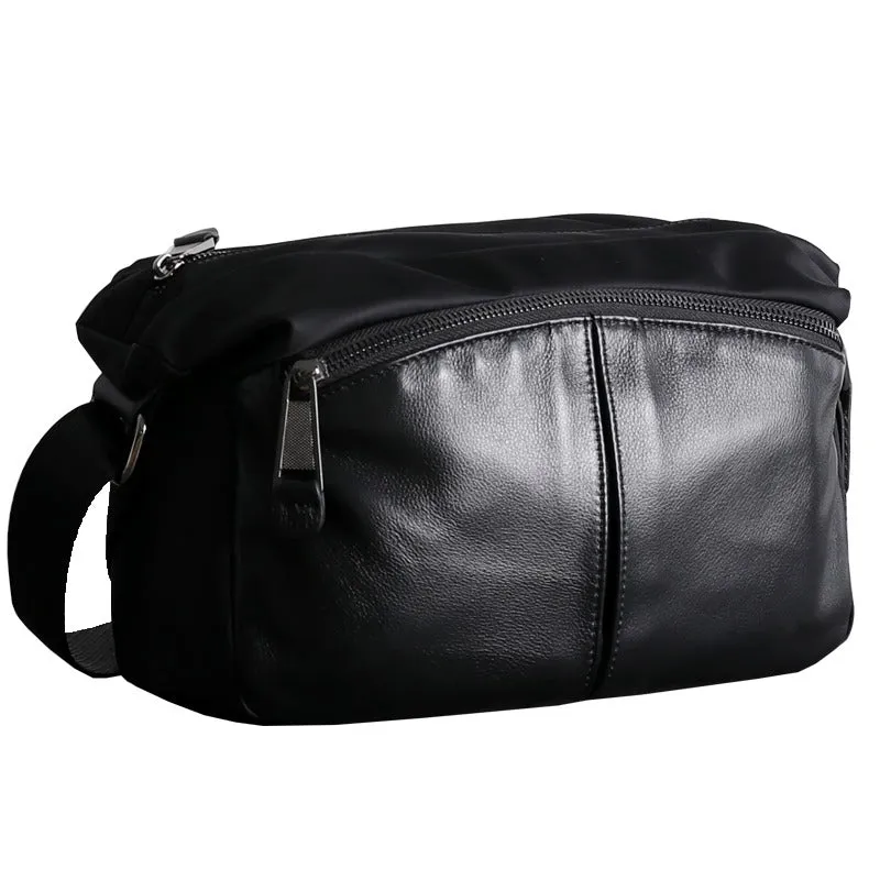 Womens Leather Nylon Shoulder Bag Mens Black Nylon Crossbody Bag Black Crossbody Nylon Bag