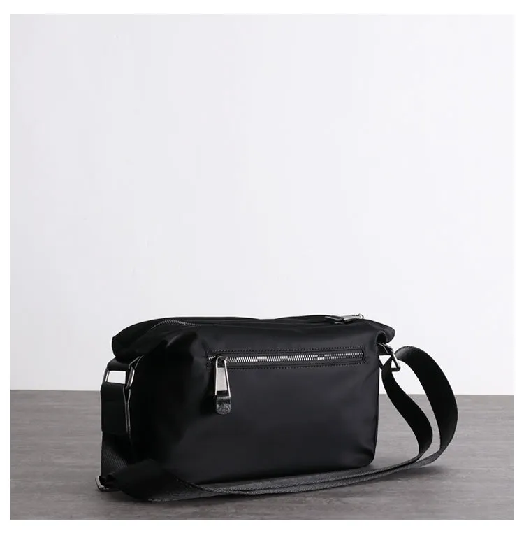 Womens Leather Nylon Shoulder Bag Mens Black Nylon Crossbody Bag Black Crossbody Nylon Bag