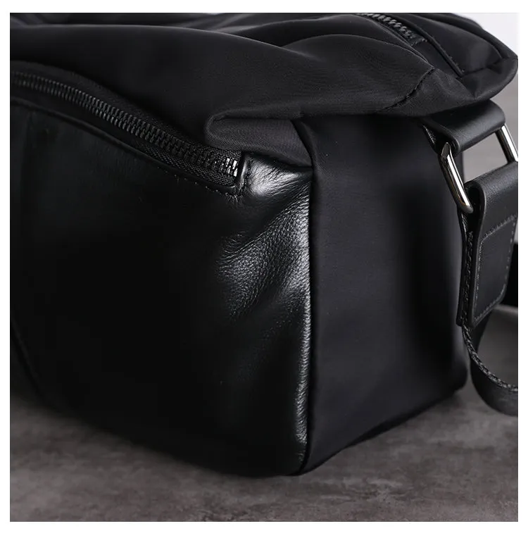 Womens Leather Nylon Shoulder Bag Mens Black Nylon Crossbody Bag Black Crossbody Nylon Bag