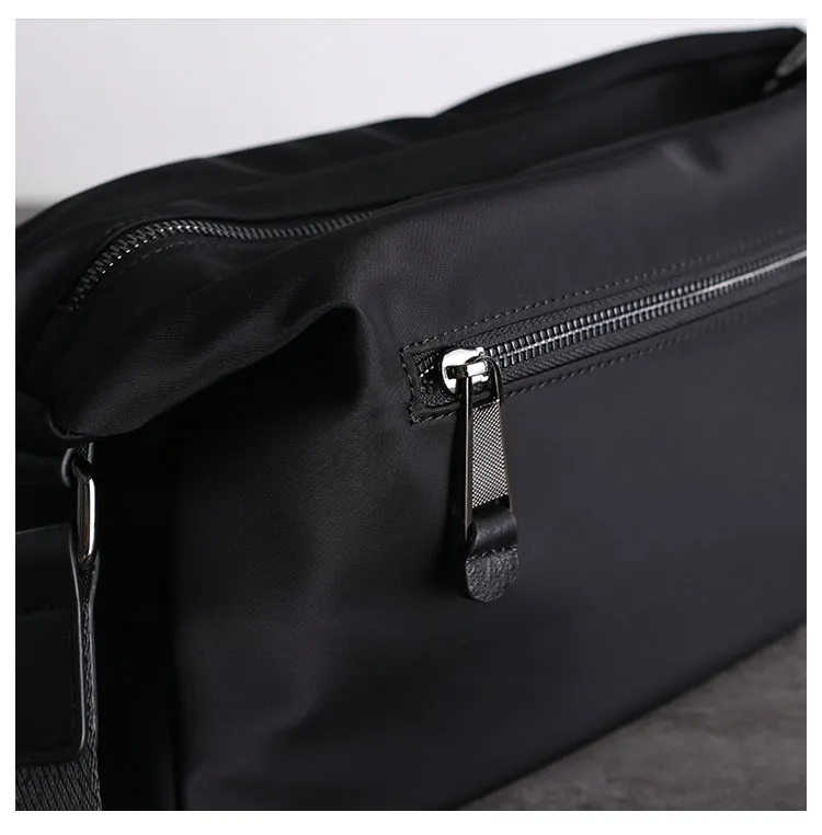 Womens Leather Nylon Shoulder Bag Mens Black Nylon Crossbody Bag Black Crossbody Nylon Bag