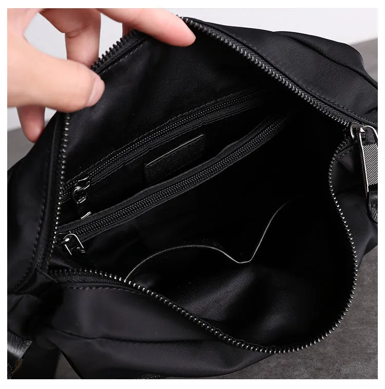 Womens Leather Nylon Shoulder Bag Mens Black Nylon Crossbody Bag Black Crossbody Nylon Bag