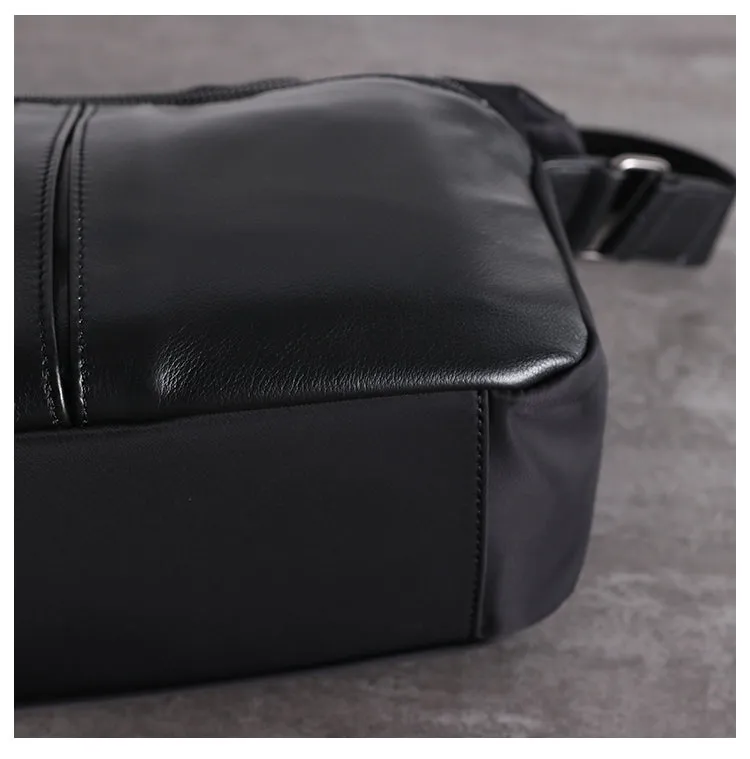 Womens Leather Nylon Shoulder Bag Mens Black Nylon Crossbody Bag Black Crossbody Nylon Bag