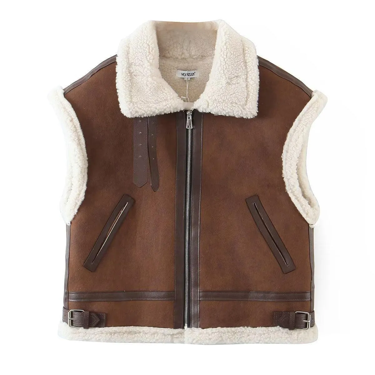 Women's Luxurious Suede Wool Vest - Winter Coziness